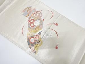 銀彩 文箱に菊・組紐模様袋帯